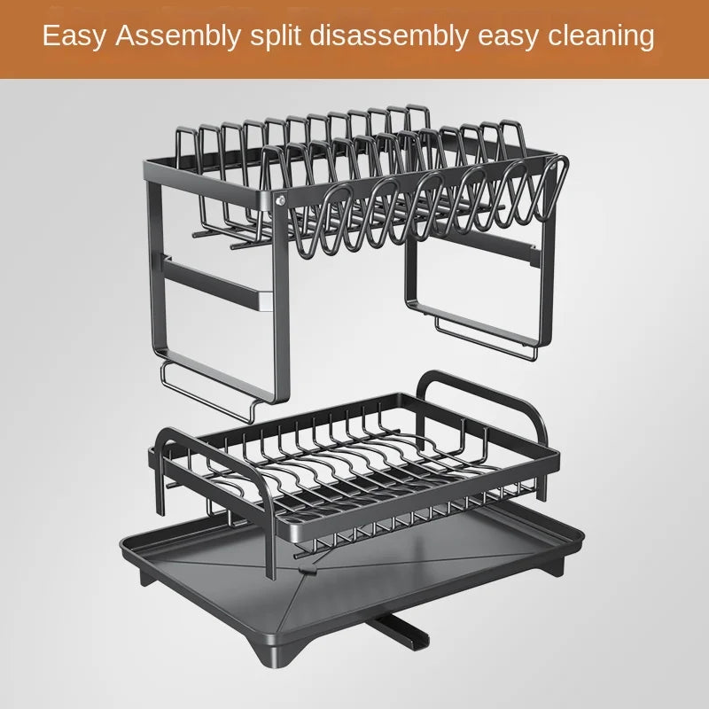 Self-drainage kitchen storage shelf for dishes and bowls, multifunctional foldable bowl and chopsticks storage, countertop drain