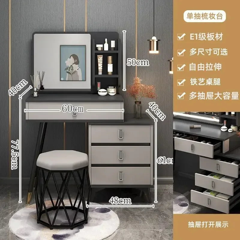 Luxury Dressing Table Comfortable Vanity Makeup Desk LED Large Mirror Drawer for Bedroom Wood Furniture Chest of Drawers Home