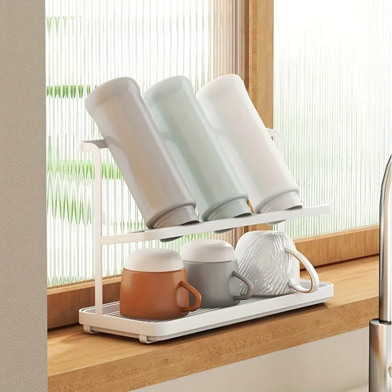 Coffee Cup Stand Metal Cup Rack Stand Multifunctional Storage Rack Rustproof Coffee Cup Drain Holder Kitchen Storage Rack