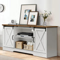 59-inch Farmhouse Rustic Oak and Whitewood Corner TV Stand with 2 Sliding Barn Doors (Maximum TV Size 65-inch) and Adjustable Sh