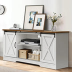 59-inch Farmhouse Rustic Oak and Whitewood Corner TV Stand with 2 Sliding Barn Doors (Maximum TV Size 65-inch) and Adjustable Sh