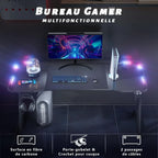 120 x 60 cm LED Gaming Desk, Large Gaming Desk with Carbon Fibre Tray, Ergonomic Computer Desk with Mouse Pad