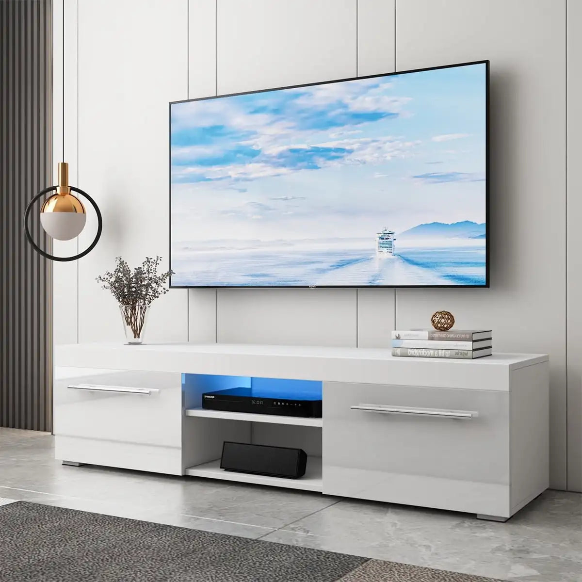 Modern High Gloss TV Stand for 59" TV