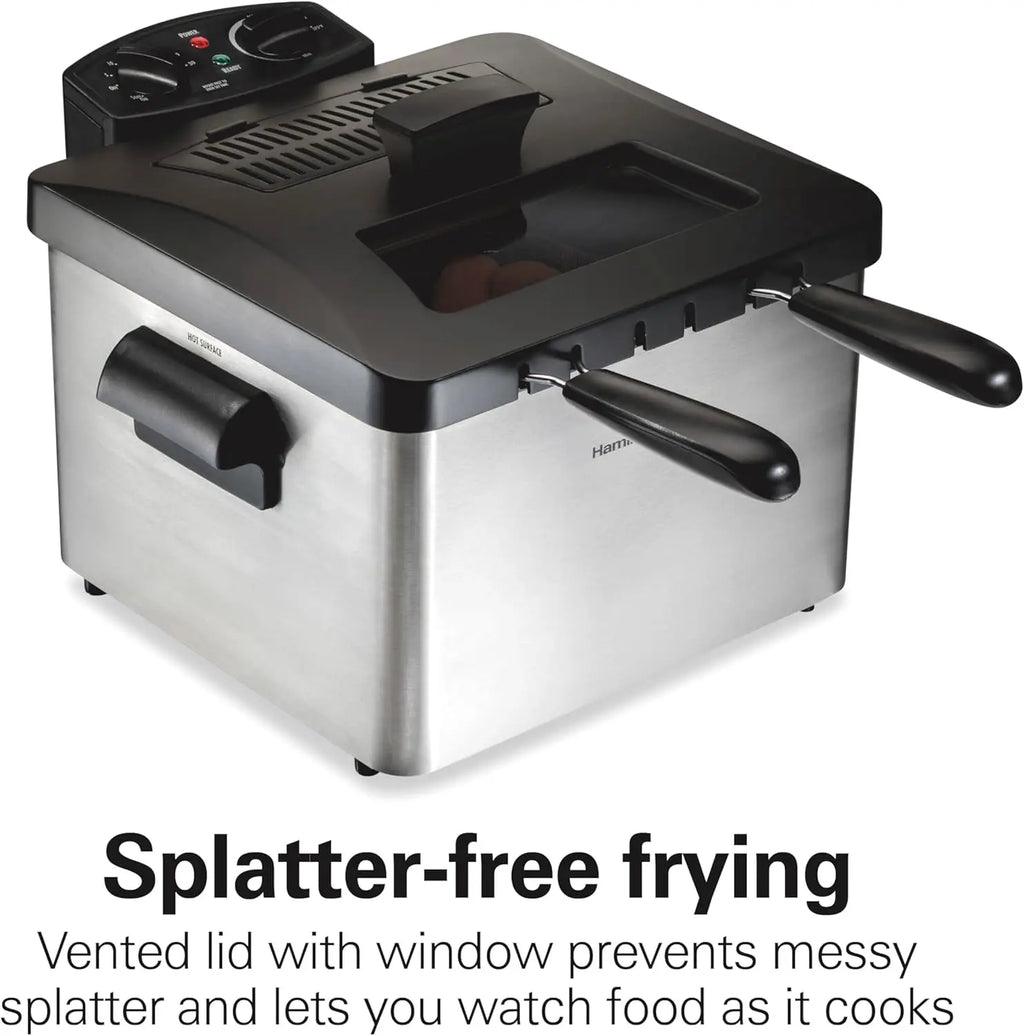 Electric Deep Fryer with 2 Baskets and Lid, 4.5 Liters / 19 Cups Oil Capacity, Temperature Control, View Window,
