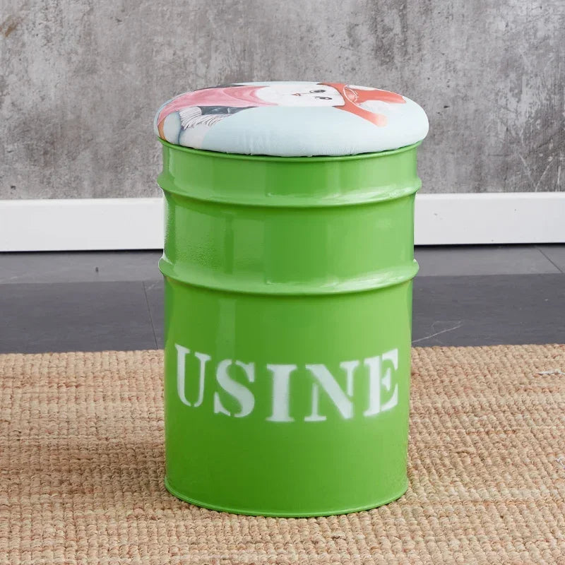 Paint Bucket Stool, Iron Art, Creative Storage Seat, Commercial Retro Low Stool, Bars, Shopping Malls Oil