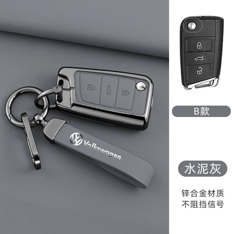 Leather Car Remote Key Case Fob Cover Protector Holder Shell For VW Volkswagen Golf 7 MK7 Tiguan MK2 T-roc T-cross Accessories