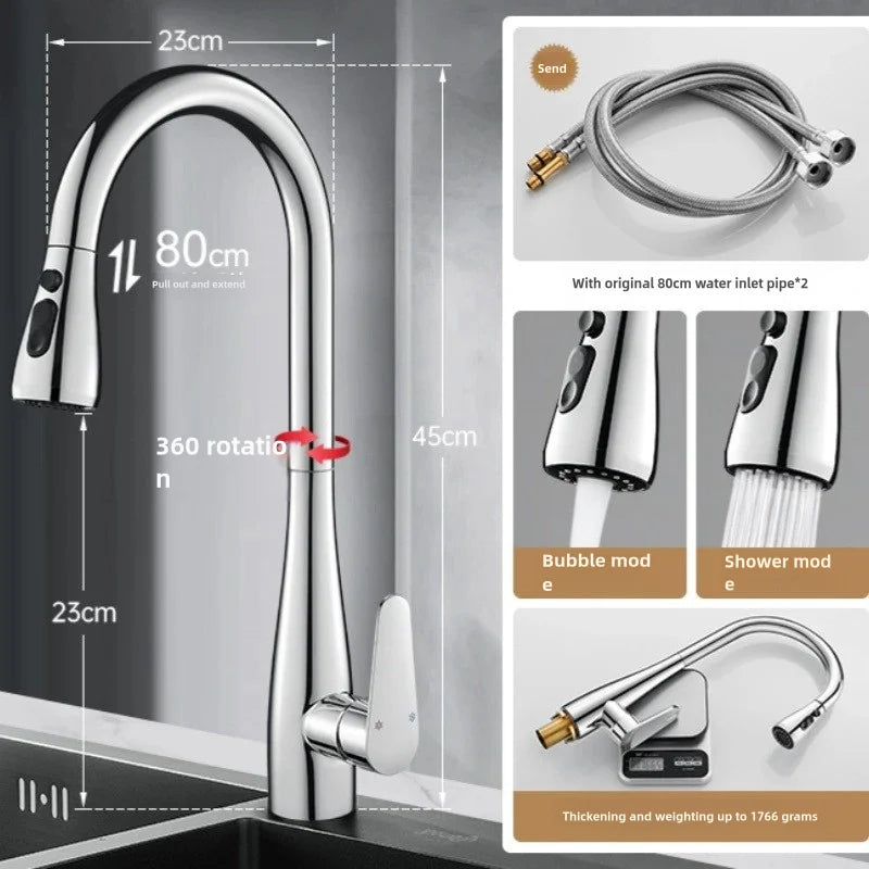 2024new Kitchen Faucets Brass material Pull Out Kitchen Sink Water Tap Deck Mounted Mixer Stream Sprayer Head Hot Cold Taps