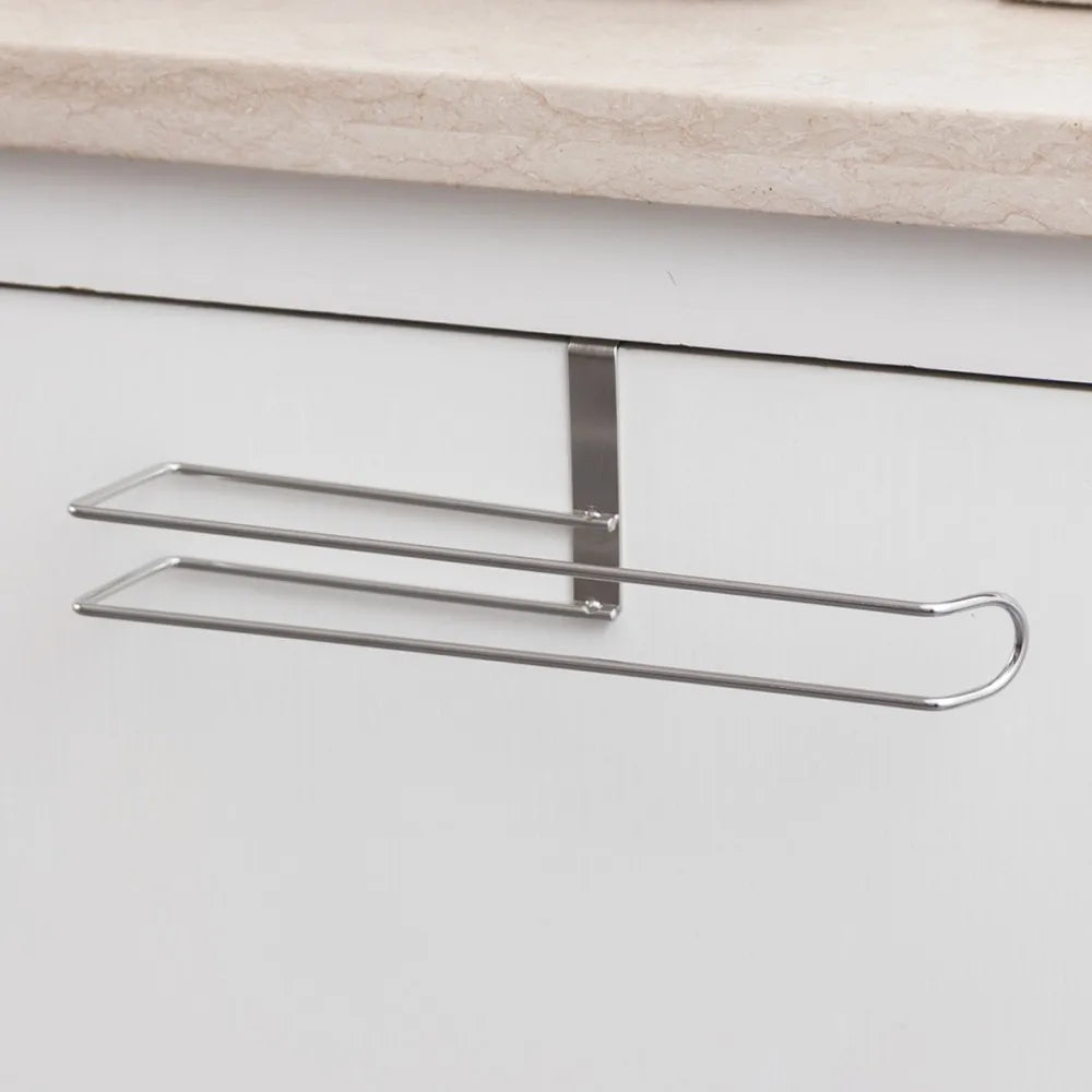 1 Piece Stainless Steel Kitchen Paper Towel Rack Card Holder Plastic Wrap Storage Cabinet Hanger No Punch Required Hanging Kitch