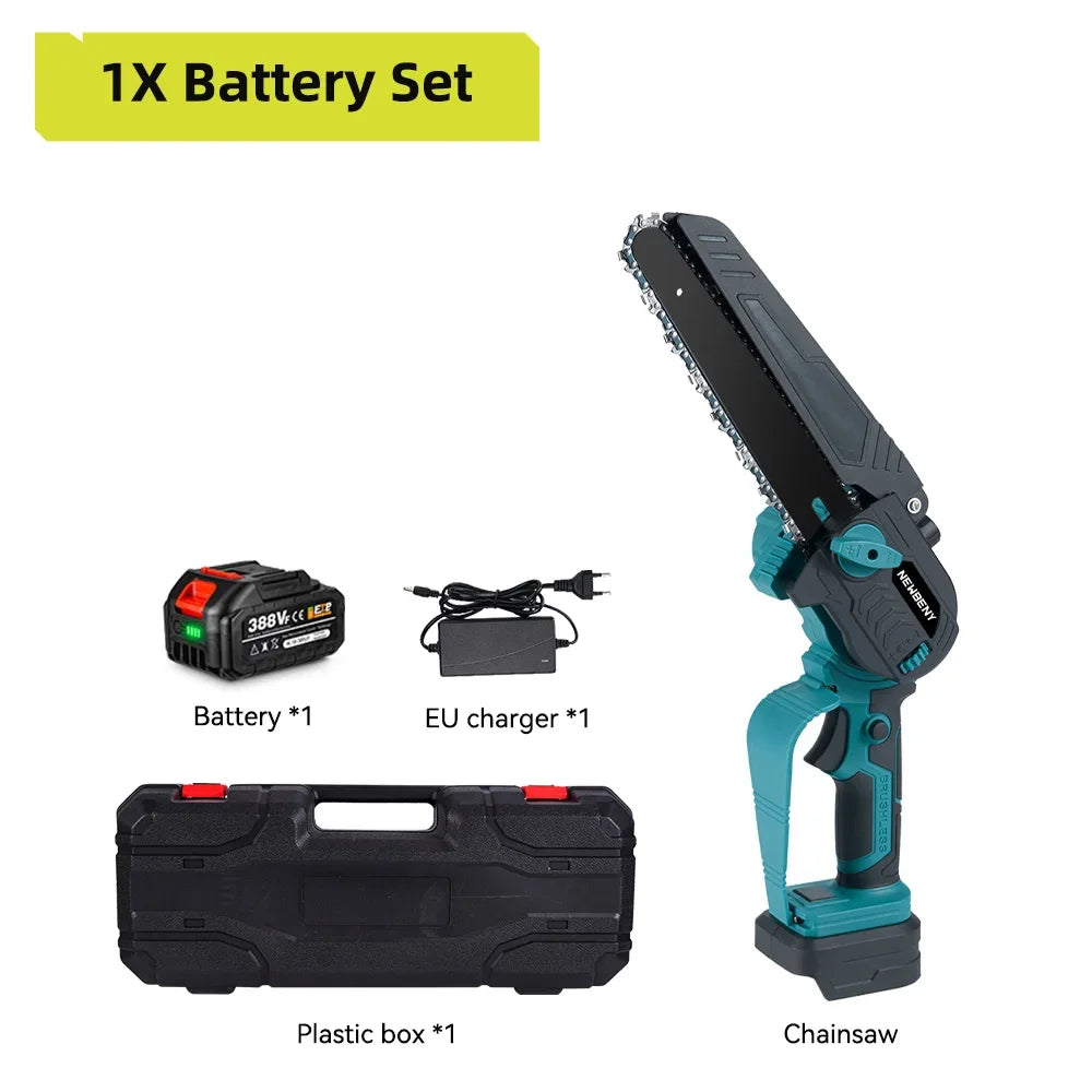 NEWBENY 8 Inch Brushless Electric Chainsaw with Oil Cordless Garden Pruning Chainsaw Woodworking Tool For Makita 18V Battery Pin