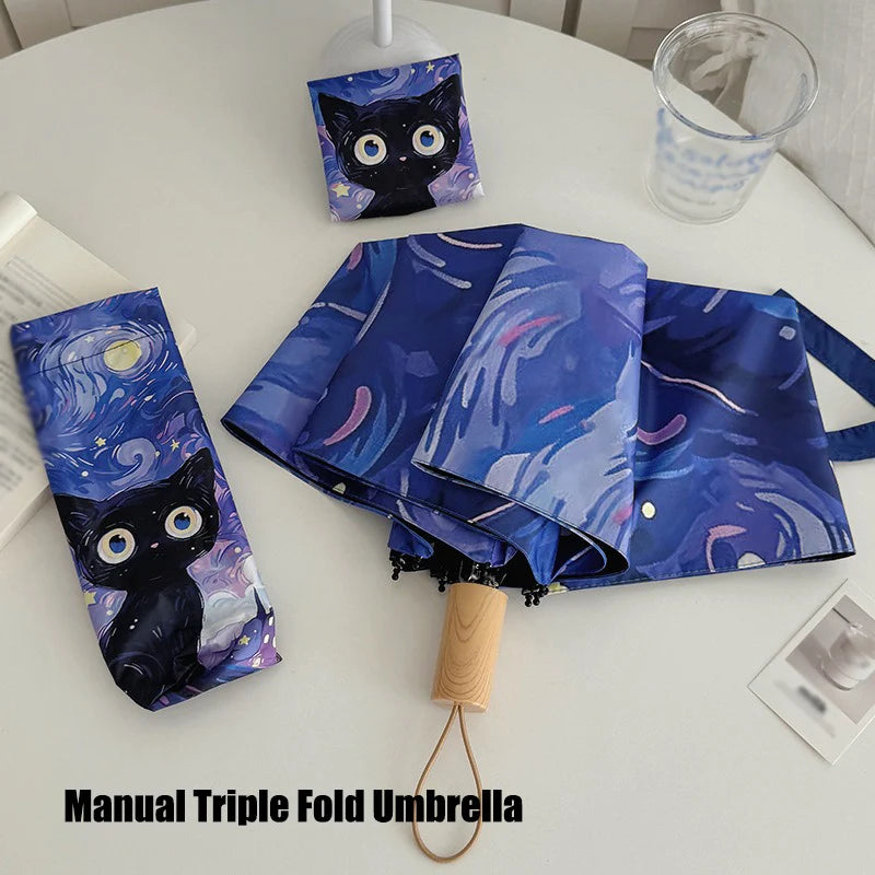Cartoon Cat Purple Folding Umbrella Professional Sun Protection And UV Protection Umbrella Dual use of Rain and Sunny Automatic