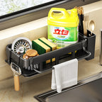 Towel Rack with Dish Drying Rack, Kitchen Storage, Wall-Mounted, No Drilling, Household Sink Sponge Holder, Water Basin
