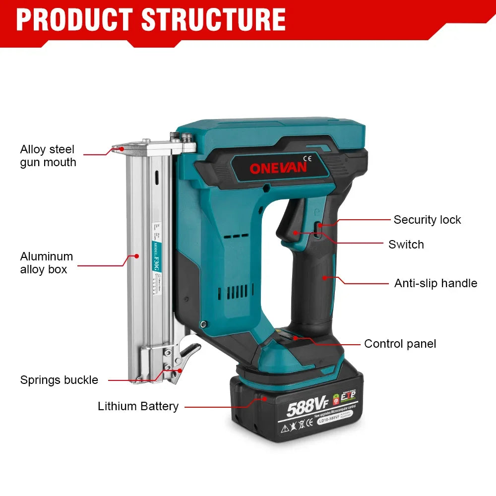 ONEVAN Wireless Electric Nail Gun F30G Nailer Stapler Framing Nailer Tacker Gun Woodworking Power Tool For 21V 18V Battery