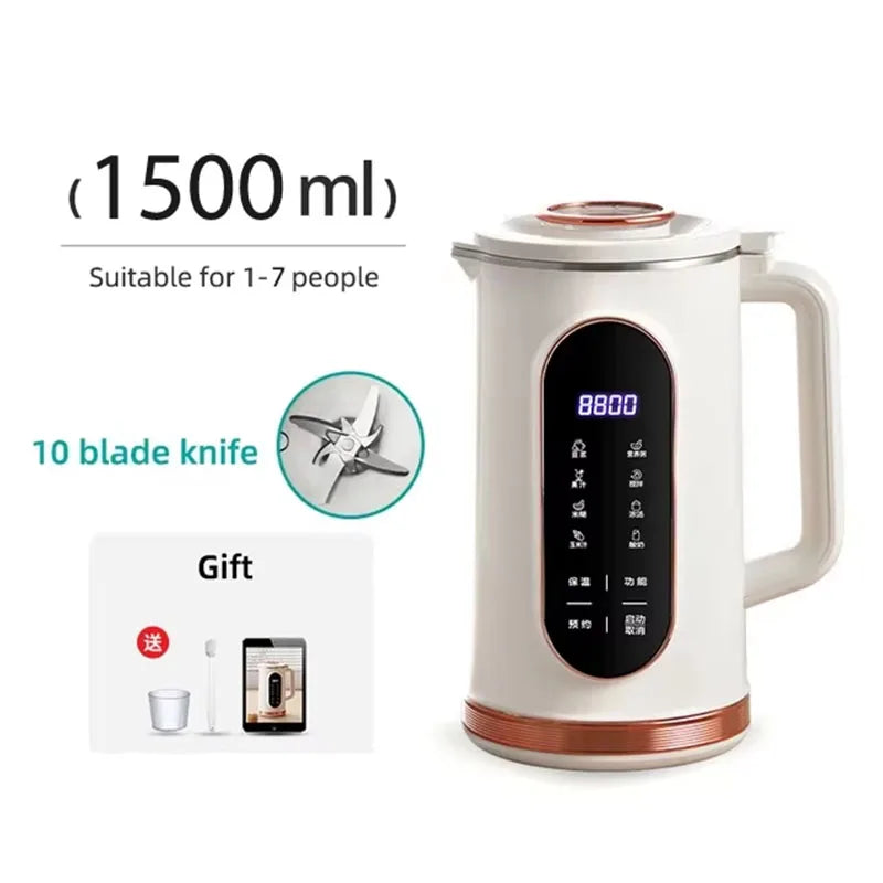 220V 1.5L Soybean Milk Machine 10-leaf Blade Breakfast Machine Electric Juicer Blender Mixer Wall Breaking Machine