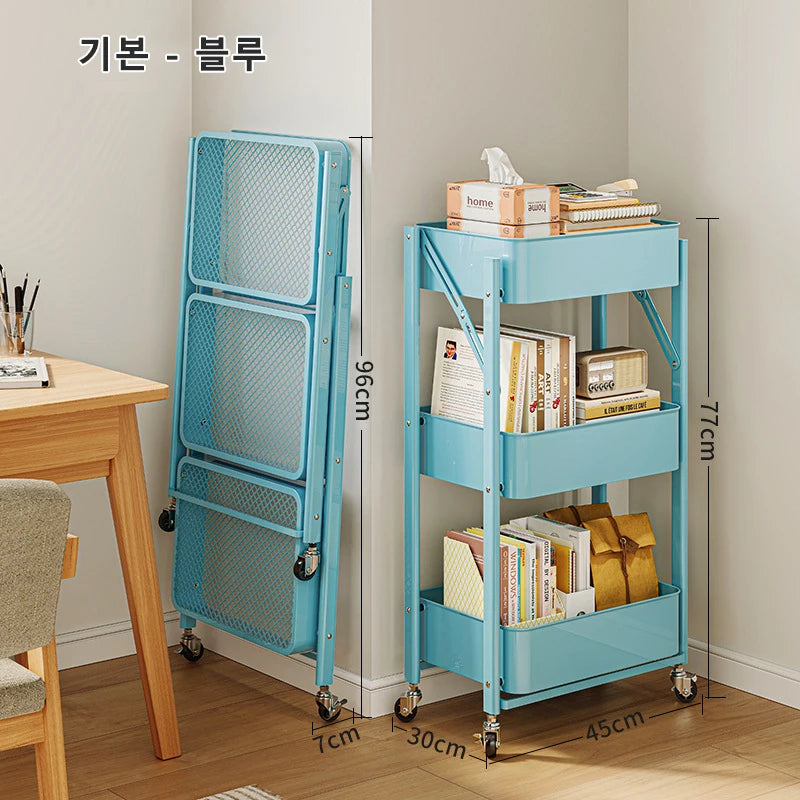 Foldable storage rack Small cart storage rack Multi story floor storage rack Kitchen snack rack Toilet mobile storage rack
