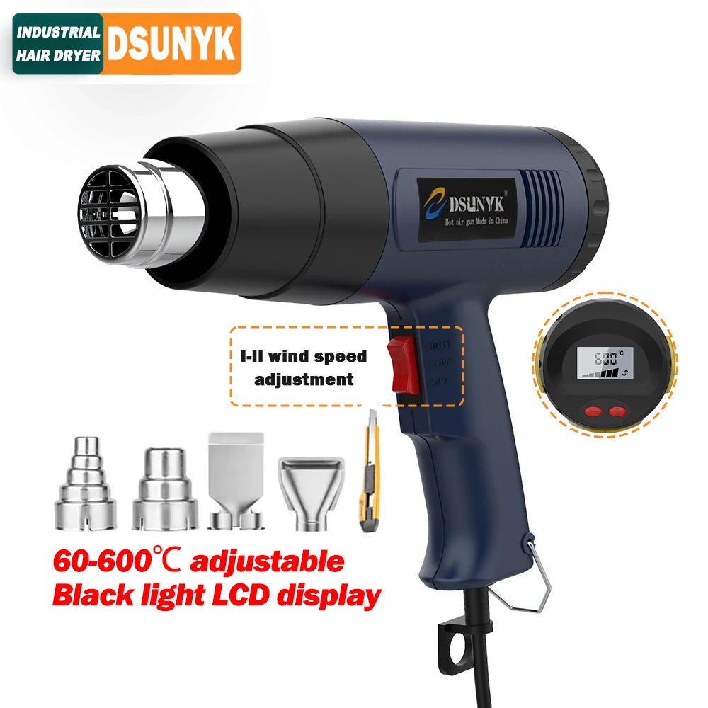 Construction Hair Dryer With Lcd 2000W Shrink Display Heat Gun 110v 220V Thermal Gun Powerful Thermal Blower Mini Hot Air Gun