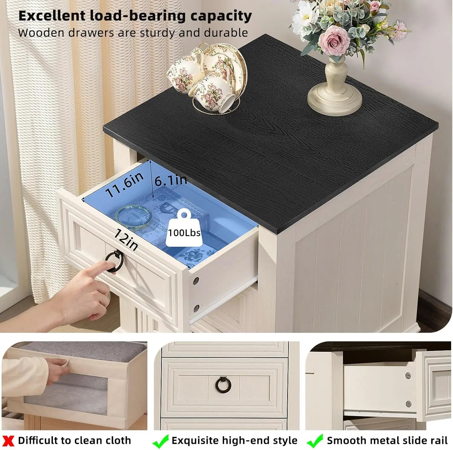 Farmhouse Dresser and Nightstand Sets 3 Piece, Nightstands Set of 2 and 6 Drawers Dresser for Bedroom, 58" Wide Dresser