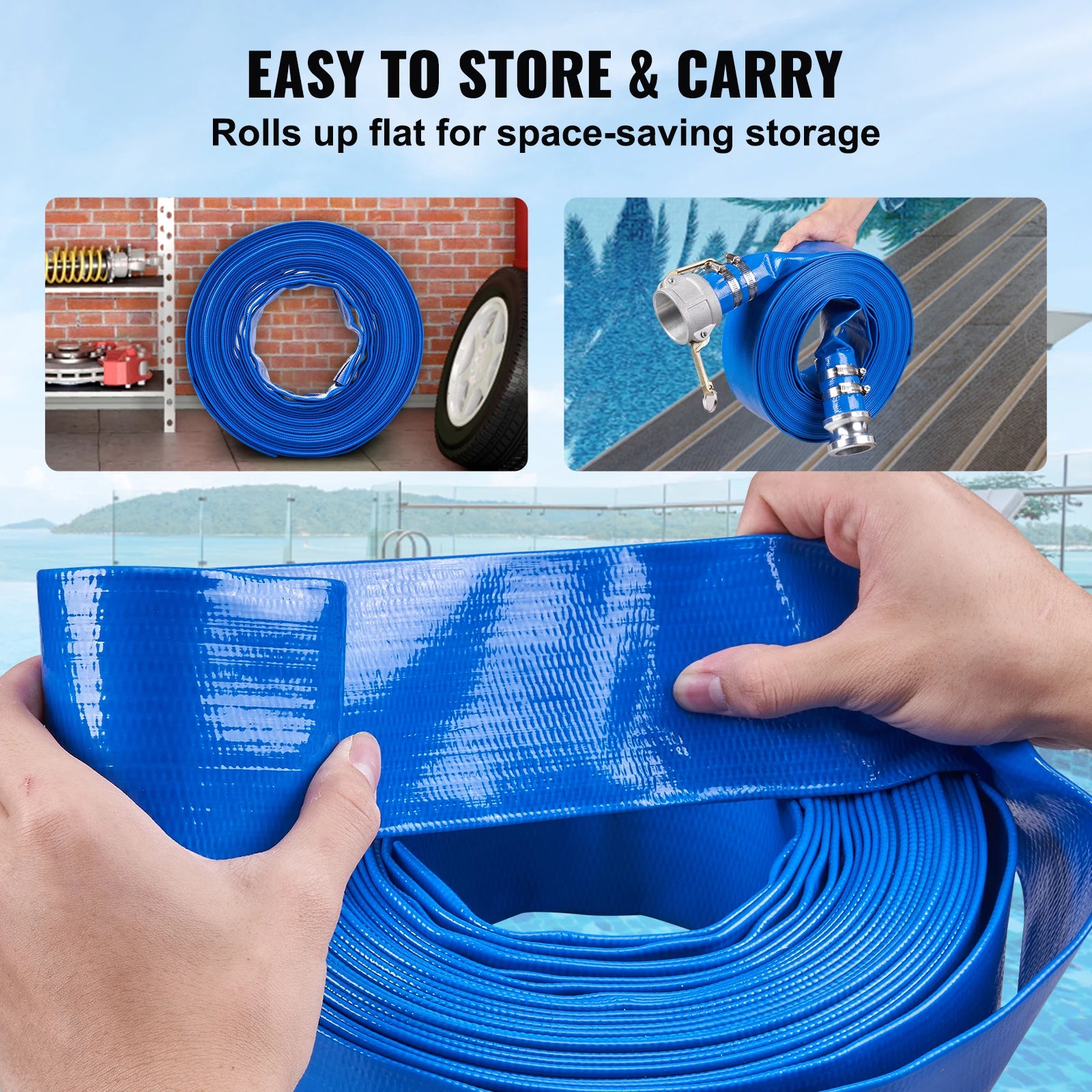VEVOR Pool Drain Hose 2 inch by 50ft Durable PVC Material Includes Clamps, Fits Pumps&Sand Filters, Ideal for Pool Water Removal