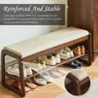 Entryway Bench with Cushion Wood Shoe Storage Bench Shoe Bench Rack Organizer for Hallway, Living Room