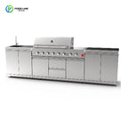 Custom Freely Combined 304 Stainless Steel Outdoor Kitchen With Built-in Refrigerator And Preparation Sink