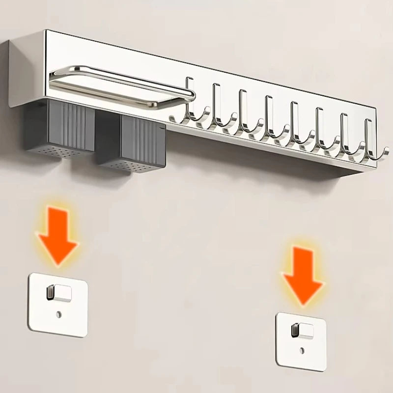 Stainless Steel Wall-Mounted Knife Rack No-Drill Kitchen Utensil Holder Chopstick Organizer All-In-One Storage Shelf for Home