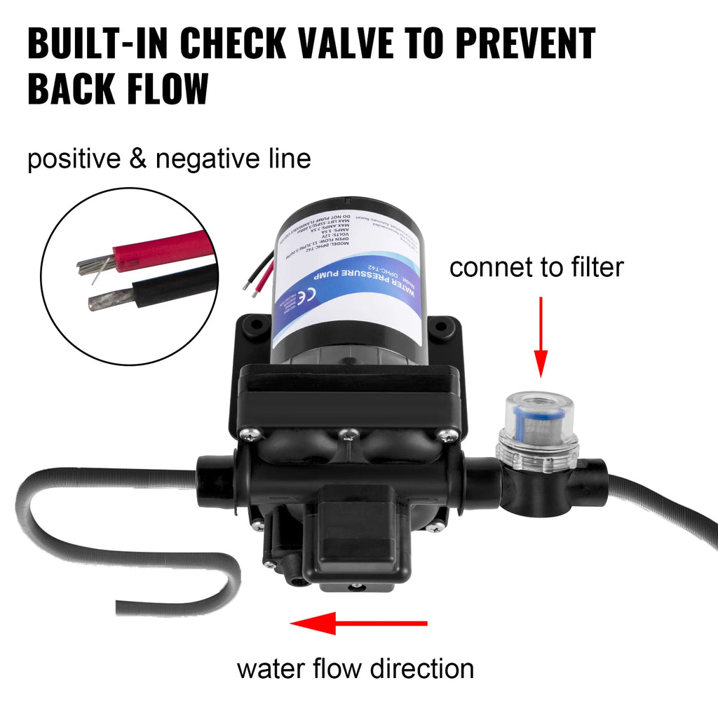 SucceBuy 3 4GPM Fresh Water Pump 12VSelf Priming Sprayer Pump RV Water Pump W/ Pressure Switch Camper Marine Boat Diaphragm Pump