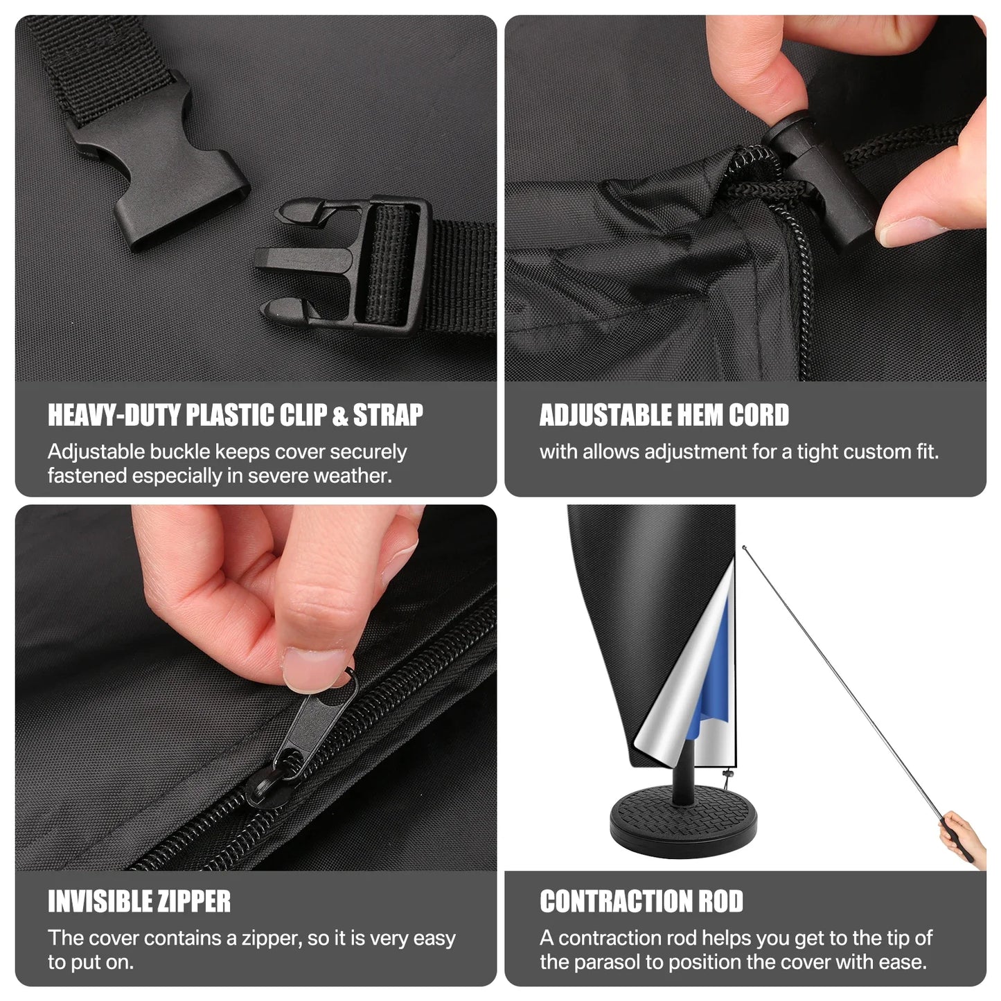 Waterproof Parasol Cover with Rod Cantilever Parasol Protective Cover Snowproof UV-Anti Wind/Weatherproof Umbrella Covers