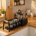 Detachable Kitchen Dish Rack Large Capacity Metal Frame Dish Drying Drain Rack Dish Drainer Wooden Handle Tableware Storage Rack