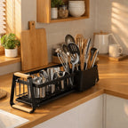 Detachable Kitchen Dish Rack Large Capacity Metal Frame Dish Drying Drain Rack Dish Drainer Wooden Handle Tableware Storage Rack