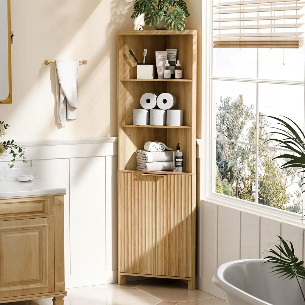 Fluted Bathroom Floor Storage Cabinet with Fluted Door 3 Drawers,Modern 12 Inch Deep Short Bathroom Storage Cabinet Organizer