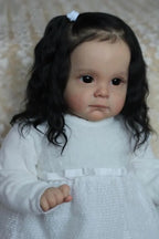 NPK 60CM Bebe Doll Reborn Toddler Maggi in Black Rooted Hair Soft Touch 3D Skin with Visible Veins High Quality Art Doll