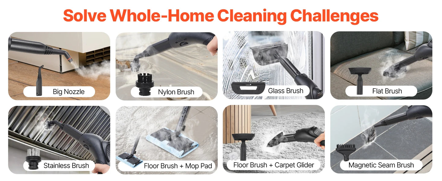 VEVOR Steam Cleaner Multipurpose Powerful Steamer w/ 84.55oz Tank and Portable Handle for Grout Tile Floors Appliances Home&Car