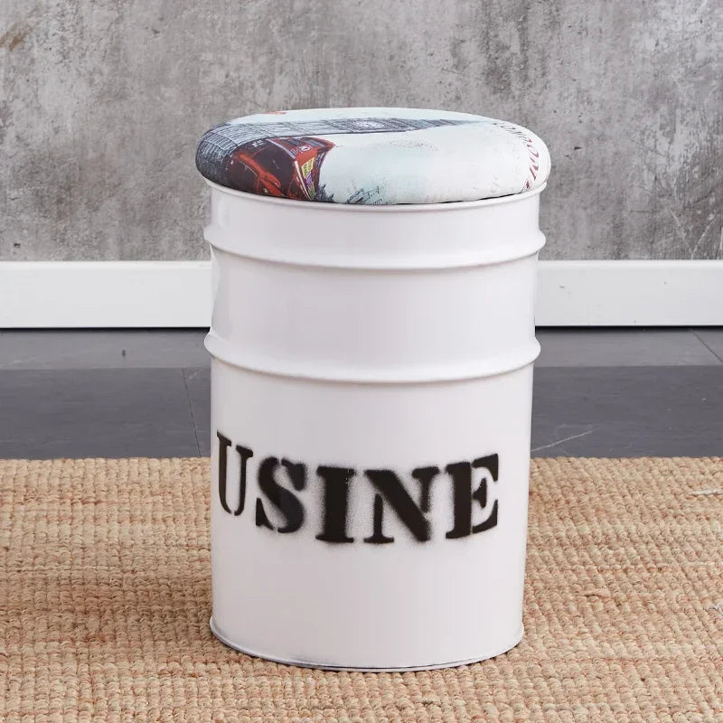 Paint Bucket Stool, Iron Art, Creative Storage Seat, Commercial Retro Low Stool, Bars, Shopping Malls Oil