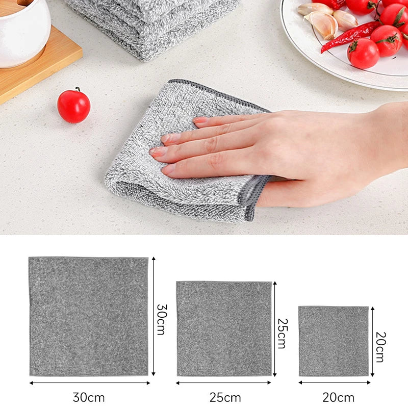 1/30pcs Gray Bamboo Charcoal Thickened Super Absorbent Dishcloth Oil Resistant Kitchen Wipes Microfiber Cleaning Cloths