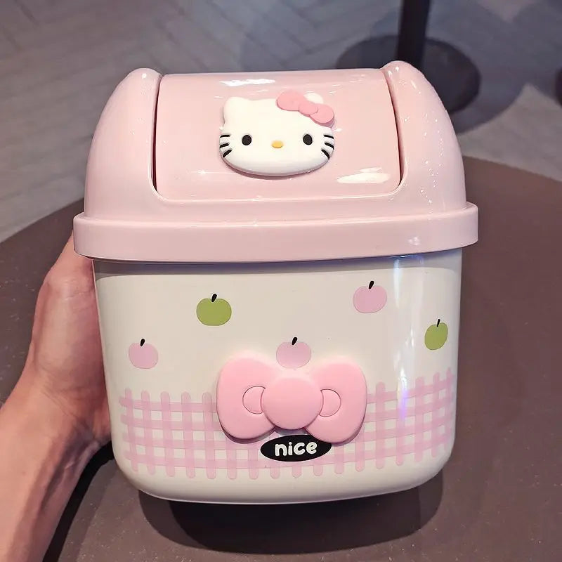 Cute Kt Cartoon Flip Top Desktop Trash Can Cute Mini Storage Bin Office Home Desk Waste Basket Creative Kids Children Gift