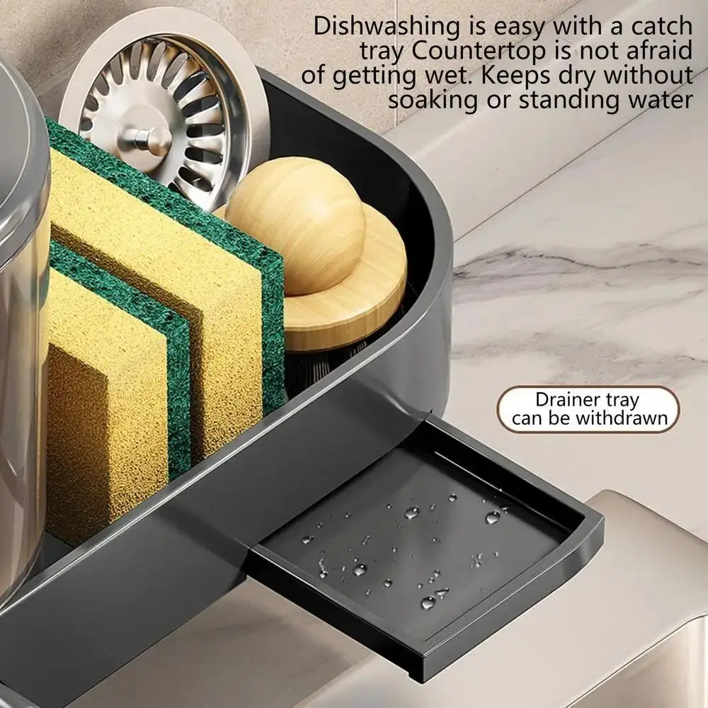 with Drain Tray Wall Mounted Soap Dispenser with Sponges Holder Hand Press Dishwashing Liquid Holder Large Capacity Waterproof