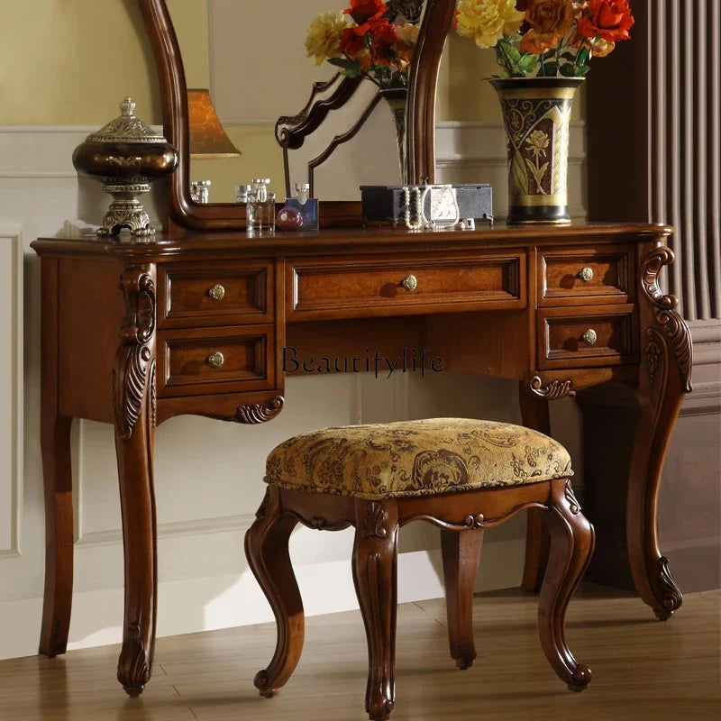 FG11American solid wood dresser retro makeup table storage cabinet European small apartment engraving