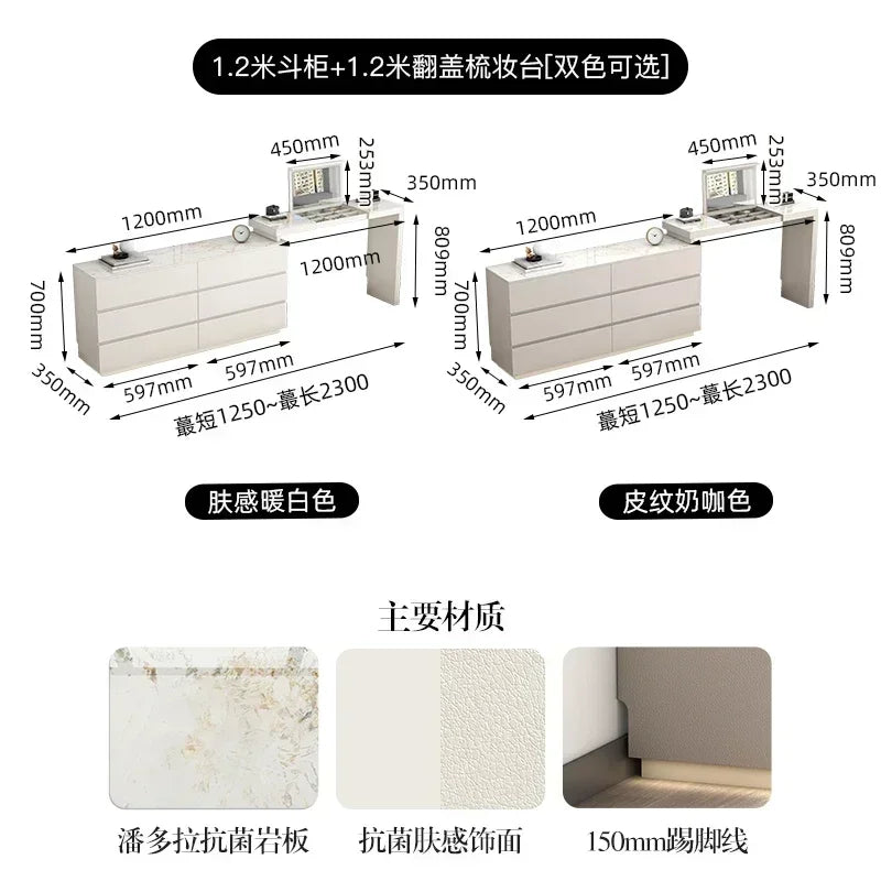 Minimalist bedroom dresser, storage cabinet, retractable bedside chest of drawers, dressing table, folding mirror