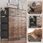 Dresser for Bedroom Chest of Drawers with Side Pockets and Hooks, Fabric Storage Organizer Unit for Living Room, Hallway, Closet