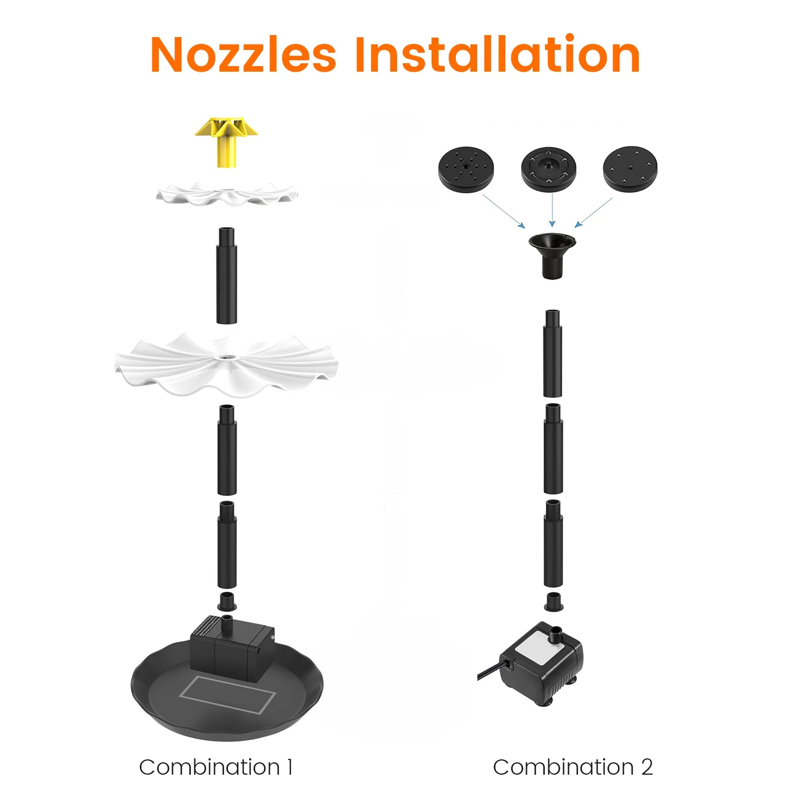2.5W Solar Fountain Pump with 6 Nozzles and 7.6Ft Power Cord For Bird Bath Outdoor Pond Courtyard Garden And Fish Tank