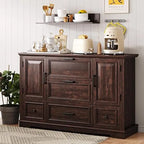 Farmhouse 48" Buffet Cabinet with Storage,Coffee Bar for Kitchen,Living Room,Wood Rustic Sideboard Cabinet w/5 Drawers&2 Groove