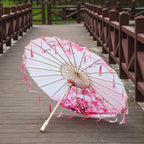82cm Pink Flowers Silk Decorative Umbrella Han Cos Props Tassel Umbrella Ancient Chinese Classic Oil Paper Parasol