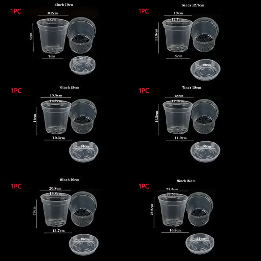 6Pcs 10/12/15/18/20/23CM Clear Nursery Pots Transparent Plastic Planter with Drainage Hole Seed Starting Pot Flower Plant Contai