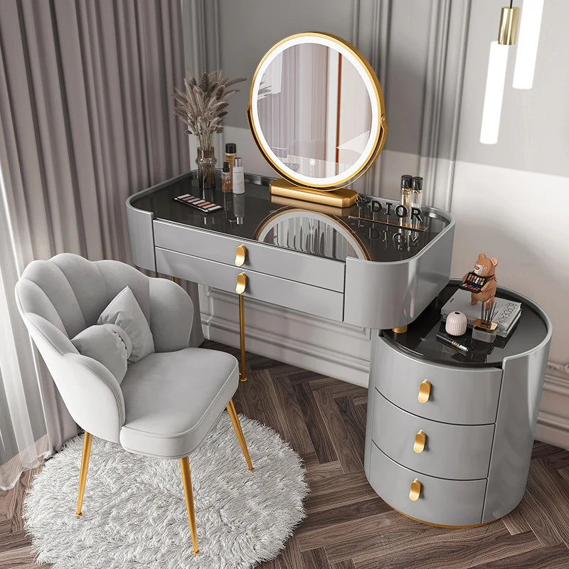 Dressing table glass desk bedroom modern makeup table wooden drawers Storage vanity chair comfortable furniture for bedroom