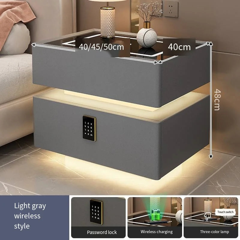 Creative 25-50cm Smart Bedside Table with Sensor Light Nordic Style Storage Cabinet Bedroom Nightstand with Wireless Charging