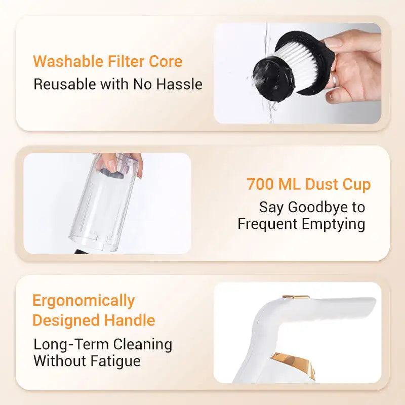 Cordless Vacuum Cleaner 6000PA Powerful Suction for Home & Car Handheld Cleaning Robot Auto Vacuums Strong Suction Cleaner
