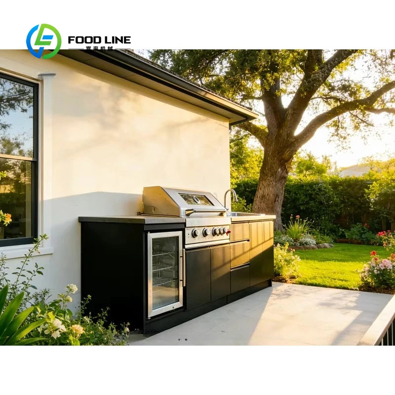 Customized Modular Stainless Steel Outdoor Kitchen Cabinet Complete BBQ Island With Grill For Garden Outside Dining