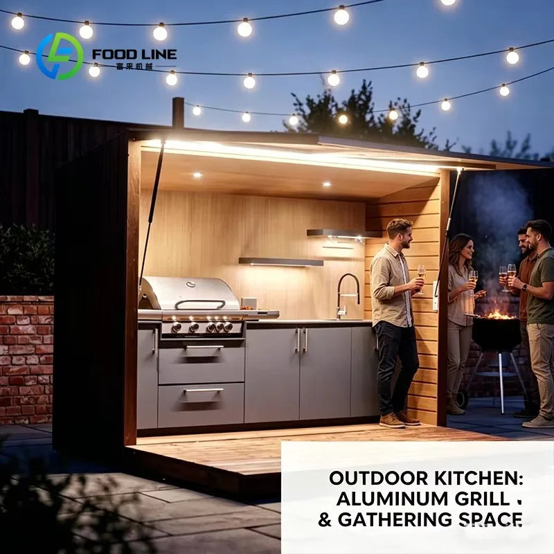 Customized Waterproof Garden Backyard  Modern Outdoor Kitchen Cabinets ,All-Weather Outdoor Kitchen with Full Cooking Equipment