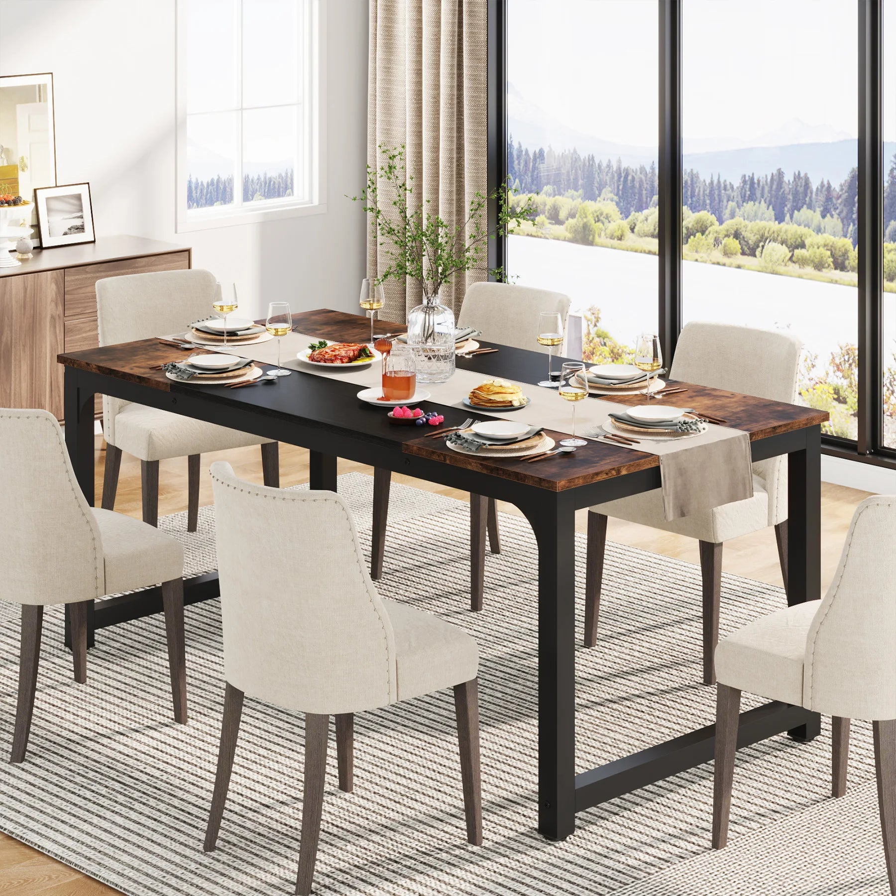 Tribesigns Dining Table, Industrial Kitchen Table for 6-8 Person, Rectangular Dinner Table for Dining Room