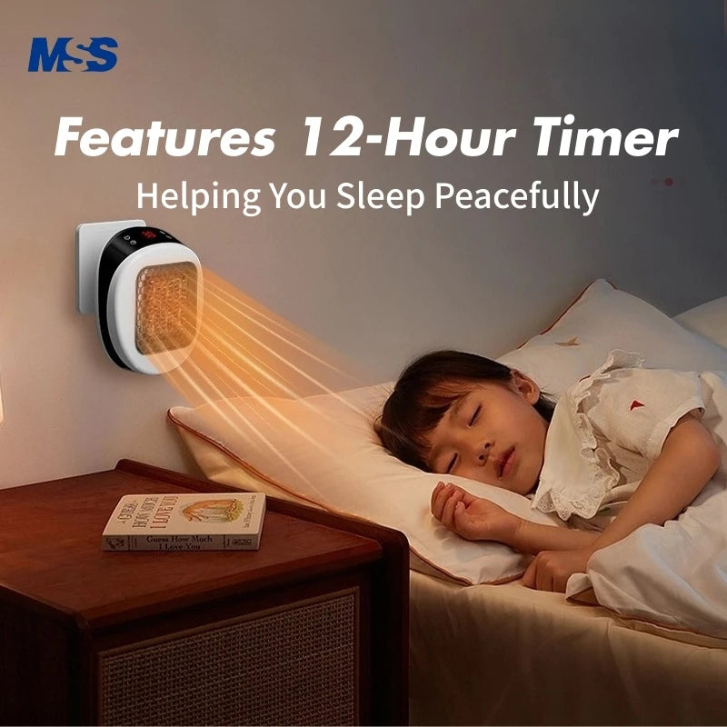 MSS 600W Plug In Heater Wall Mounted Heater Intelligent Air Heater Home Heating Warmer Fan for Home Bathroom Bedroom PTC Ceramic