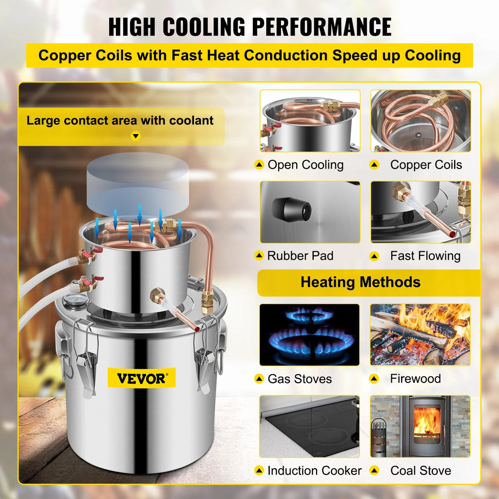 SucceBuy 3 5 8 Gal Alcohol Distiller Machine Moonshine Apparatus Beer Brewing Equipment Wine Dispenser Kit for Home Appliance